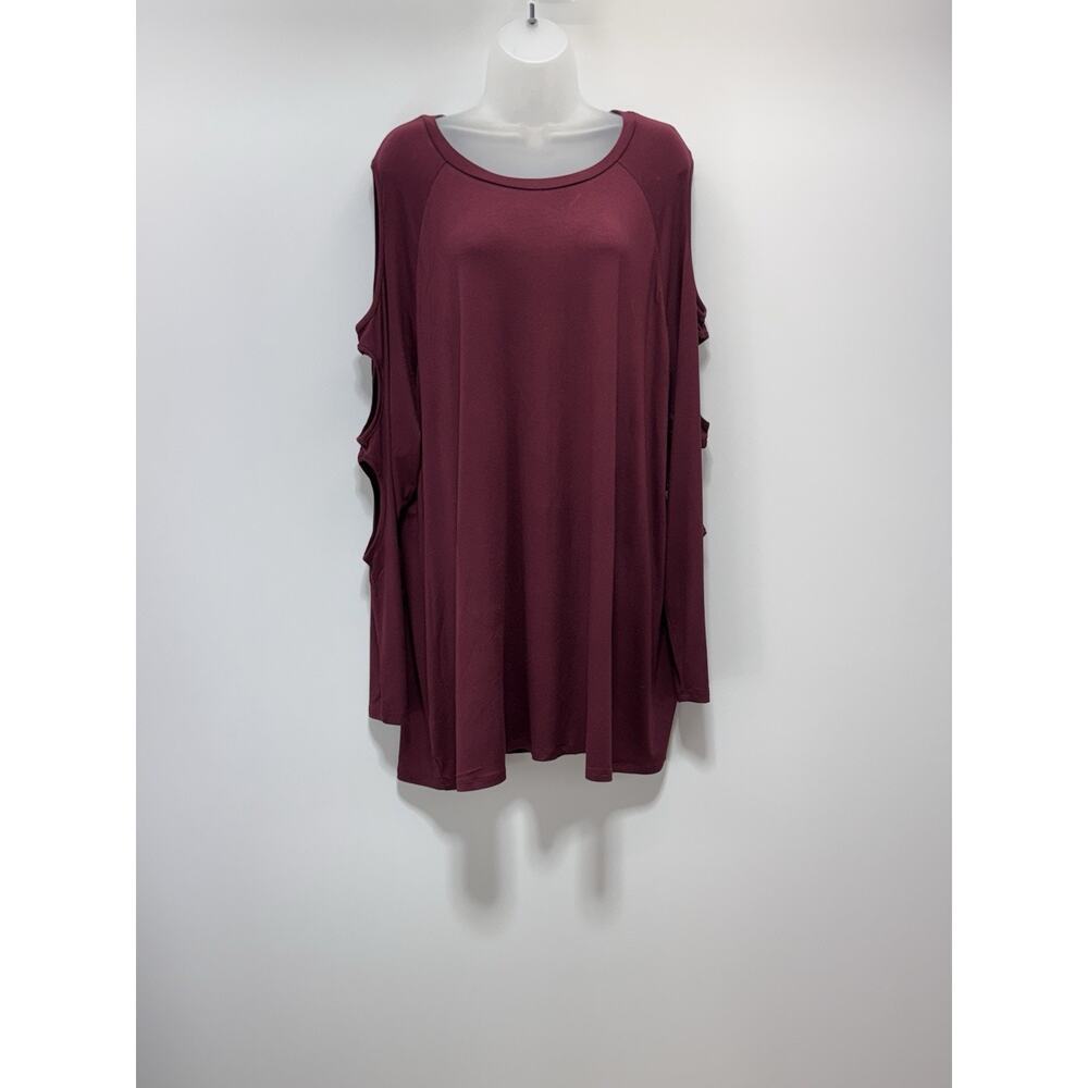 A&I Round Neck 3/4 Peep Hole Sleeve Top Maroon Women’s Size 3X NWT